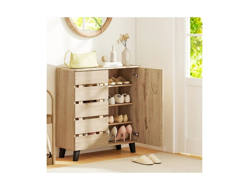 Slickblue 4-Tier Shoe Cabinet with 2 Louvered Doors Storage Organizer