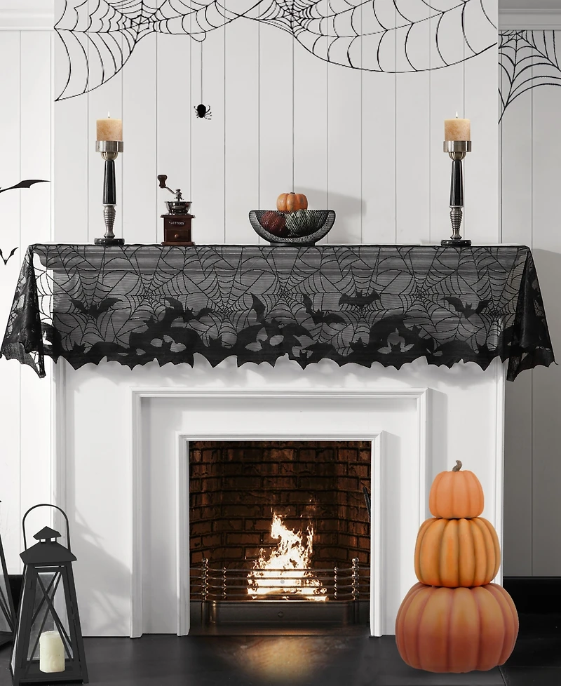 Elrene Bats Web Lace Halloween Table Console Runner, 13" x 90"