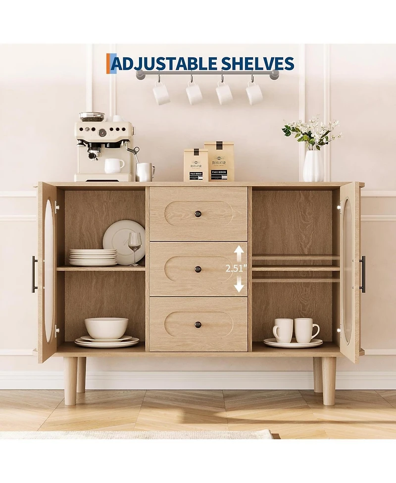 gaomon Sideboard Buffet Cabinet with Fluted Glass Doors & 3 Drawers