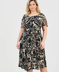 Robbie Bee Plus Round-Neck Tie-Waist Dress