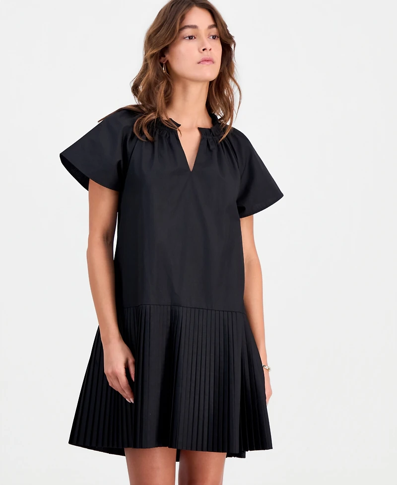 Robbie Bee Petite Puff-Sleeve Short-Sleeve Pleat-Hem Dress