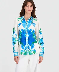 T Tahari Women's Placed-Floral Button-Down Shirt
