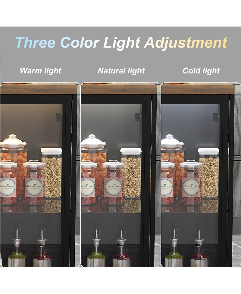 Famapy Kitchen Island with 3 drawers, glass shelves, light strip,dining table, coffee station and microwave rack for dining room