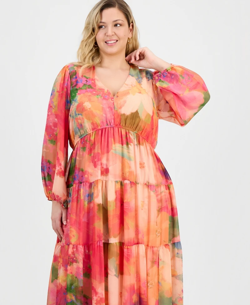 Robbie Bee Plus V-Neck Tiered Maxi Dress