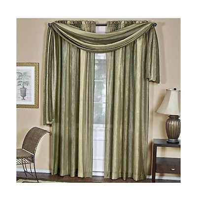 GoodGram Royal Ombre Crushed Semi Sheer Complete 3 Piece Window Curtains and Scarf Set - 42 in. W x 84 in. L, Sage