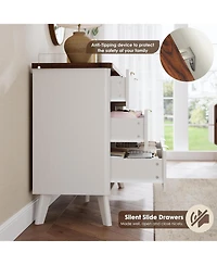 gaomon White Modern Fluted Drawer Dresser, Curved Profile with Gold Handles for Bedroom