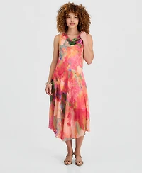 Robbie Bee Petite Printed Cowlneck High-Low Midi Dress