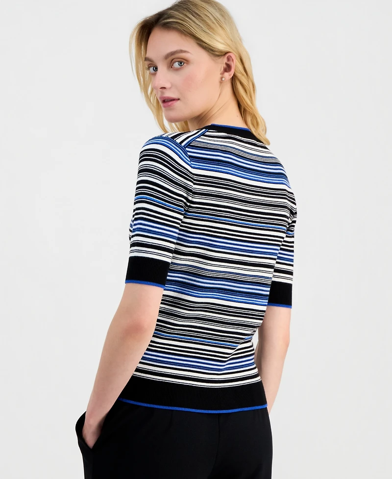 T Tahari Women's Elbow-Sleeve V-Neck Striped Cardigan Sweater