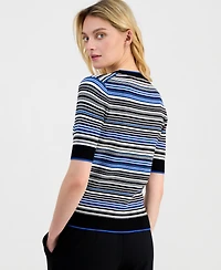 T Tahari Women's Elbow-Sleeve V-Neck Striped Cardigan Sweater