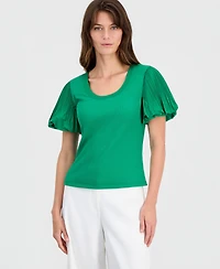 T Tahari Women's Scoop-Neck Pleated-Sleeve Top
