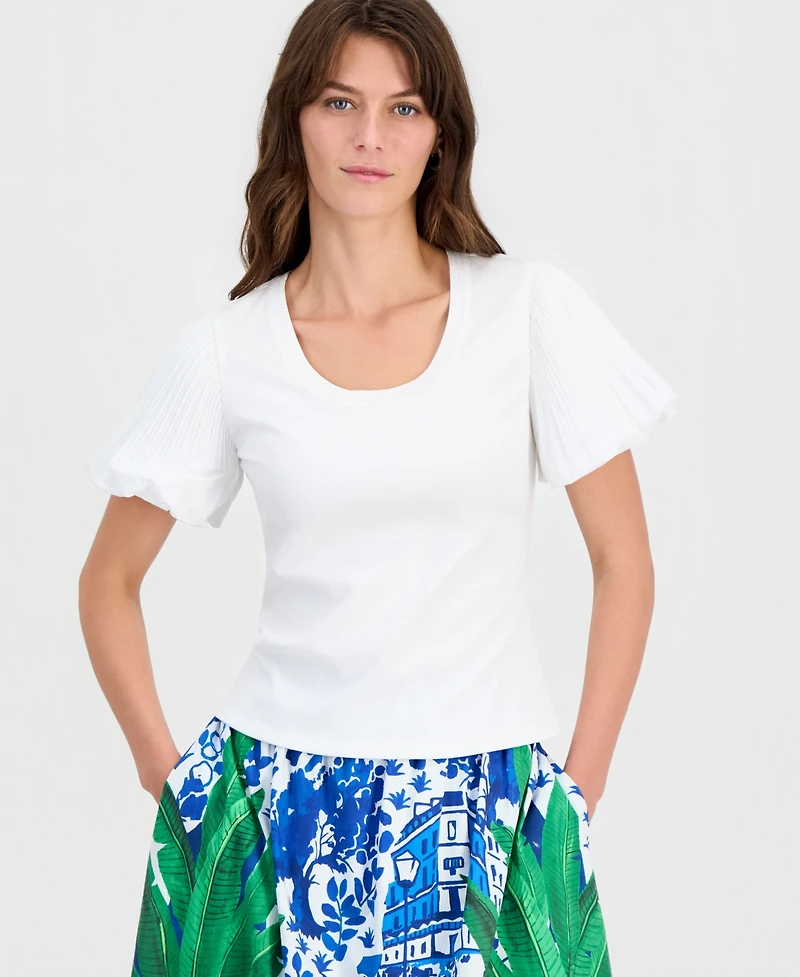 T Tahari Women's Scoop-Neck Pleated-Sleeve Top