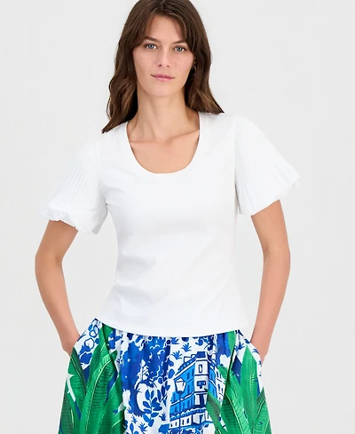 T Tahari Women's Scoop-Neck Pleated-Sleeve Top