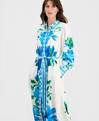 T Tahari Women's Printed Tie-Waist Button-Down Maxi Dress