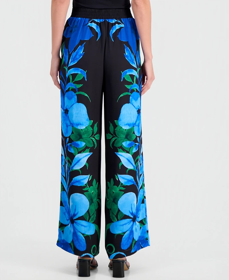 T Tahari Women's Floral-Print Pull-On Straight Pants