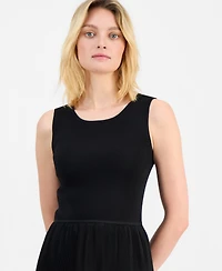 T Tahari Women's Sleeveless Scoop-Neck Mixed Media Dress