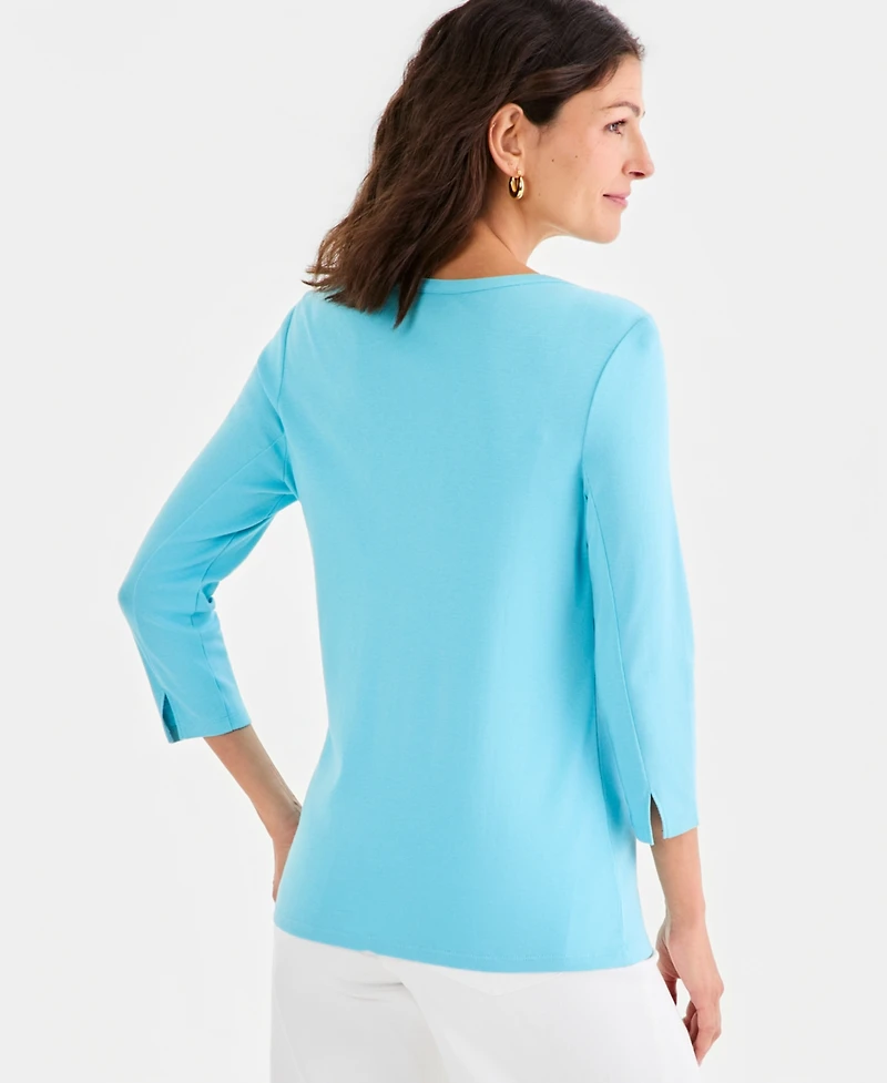 Style & Co Women's Pima Cotton 3/4-Sleeve Boat-Neck Top, Created for Macy's