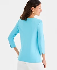 Style & Co Women's Pima Cotton 3/4-Sleeve Boat-Neck Top, Created for Macy's
