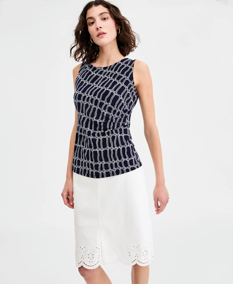 Jones New York Women's Sleeveless Scoop Neck Printed Jersey Top