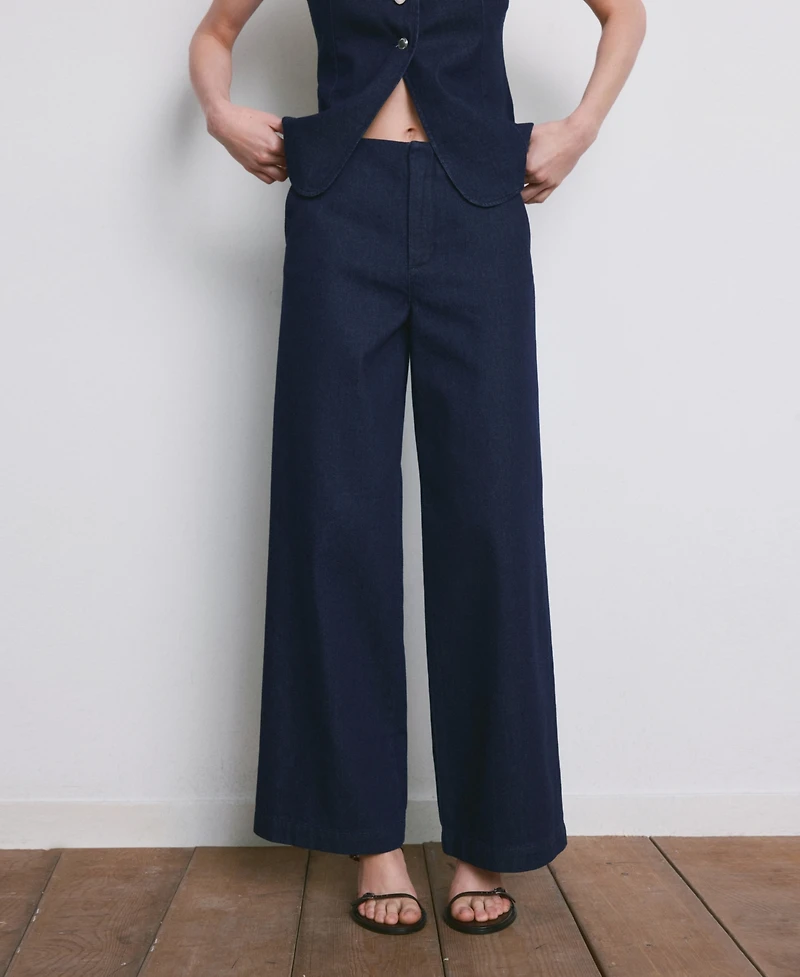 Mango Women's Wide Leg Mid-Rise Jeans
