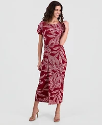 Robbie Bee Women's Printed Round-Neck Faux-Wrap Dress