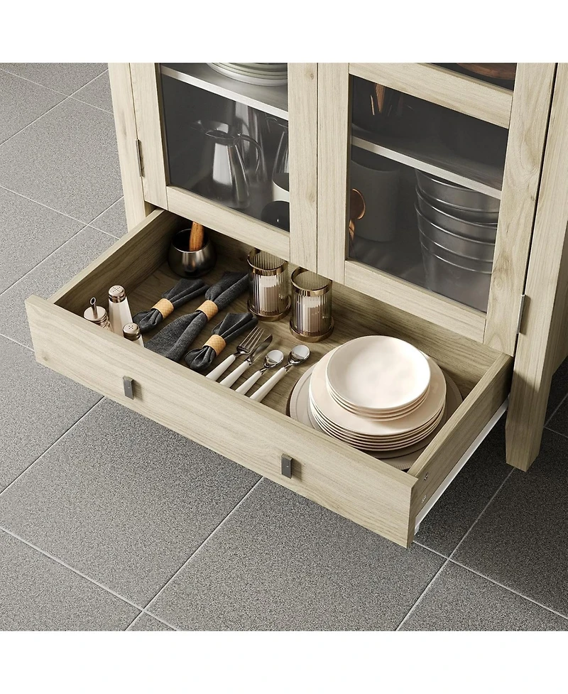 gaomon Tall Arched Kitchen Pantry Cabinet, Modern Farmhouse Kitchen Storage Cabinets with Led Lights, Arched Cabinet with Open & Adjustable Shelves