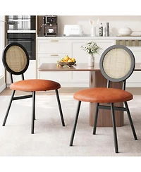 gaomon Set of 2 Rattan Dining Chairs, Modern Upholstered Kitchen Chairs with Solid Metal Legs, Thick Cushions, for Small Spaces