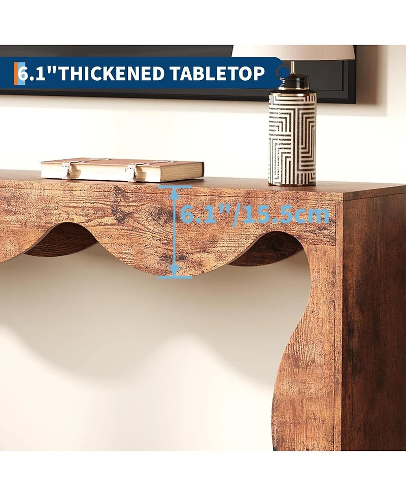 gaomon Slim Farmhouse Console Table for Entryway, 2-Tier Wood Scalloped Sofa Table with Storage Shelf