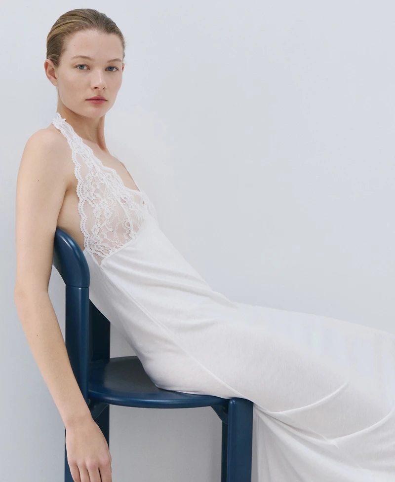 Mango Women's Back Neckline Lace Nightgown