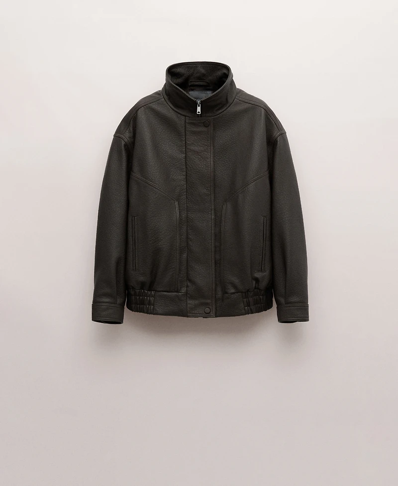 Mango Women's Oversized Leather Jacket