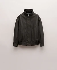 Mango Women's Oversized Leather Jacket