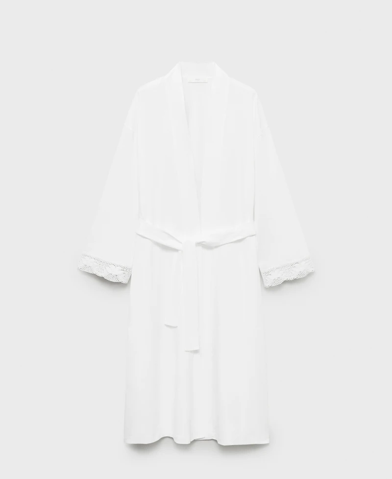 Mango Women's Lace Cotton Robe