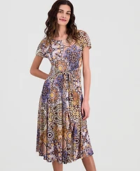 Robbie Bee Women's Printed Tie-Waist Midi Dress