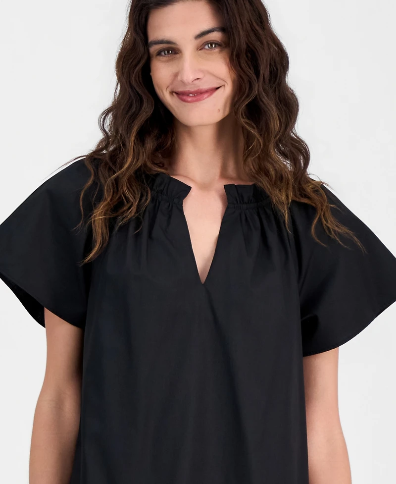 Robbie Bee Women's Ruffled-Neck Babydoll Dress