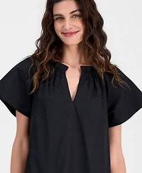 Robbie Bee Women's Ruffled-Neck Babydoll Dress