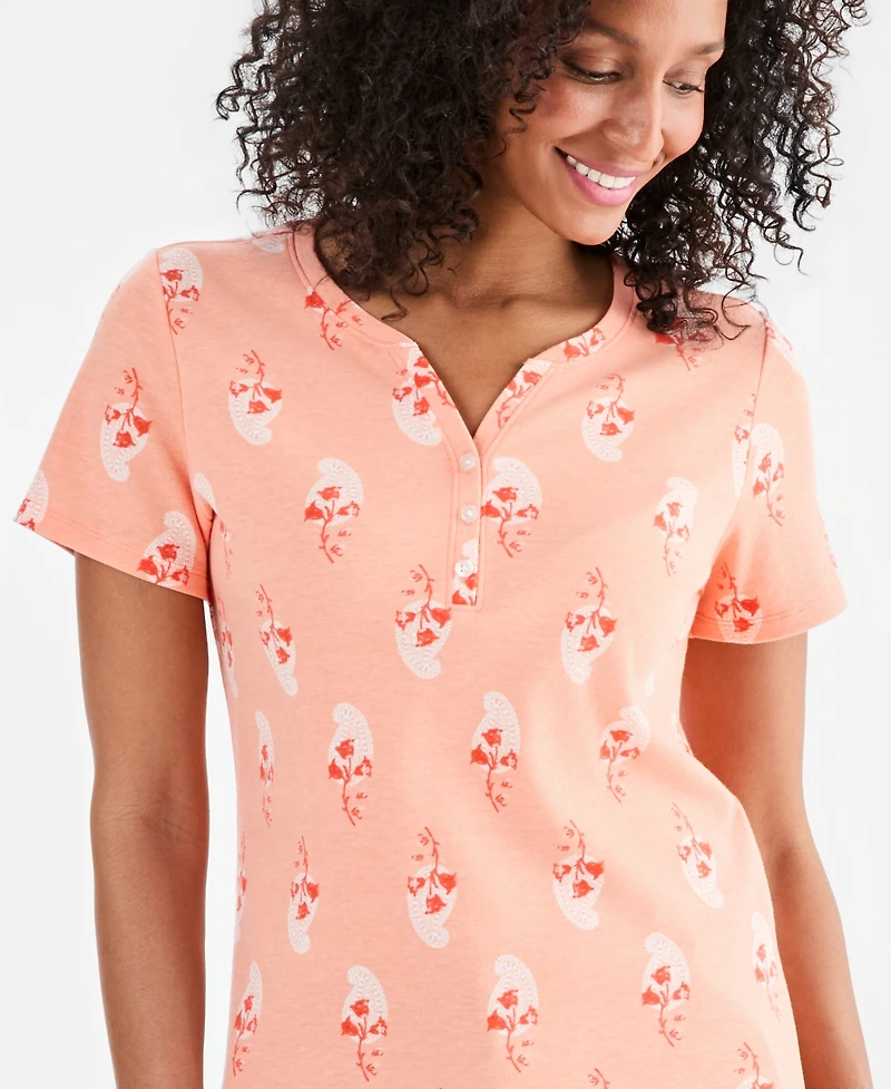 Style & Co Women's Printed Short-Sleeve Henley Top, Macy's Exclusive
