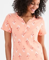 Style & Co Women's Printed Short-Sleeve Henley Top, Macy's Exclusive