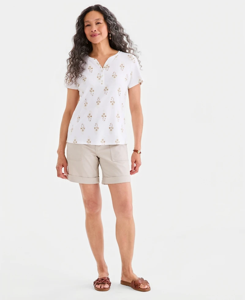 Style & Co Women's Printed Short-Sleeve Henley Top, Macy's Exclusive