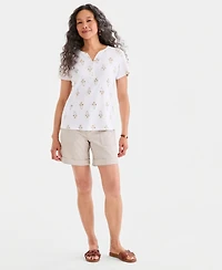 Style & Co Women's Printed Short-Sleeve Henley Top, Macy's Exclusive
