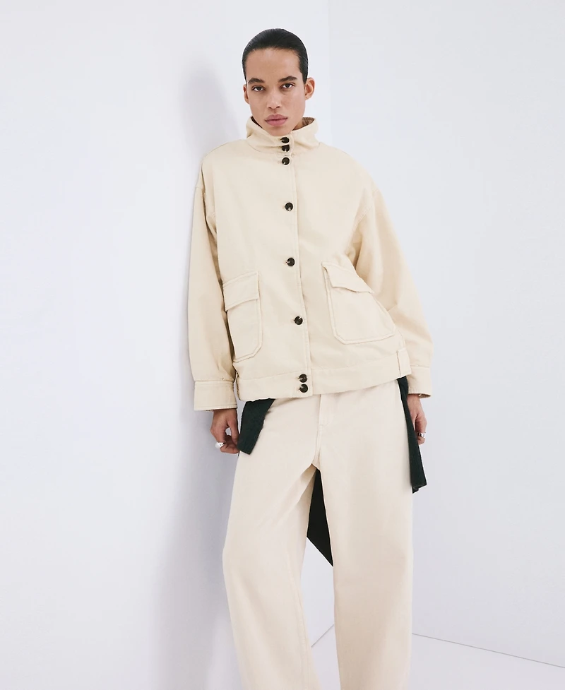 Mango Women's Stand-Up Collar Denim Parka