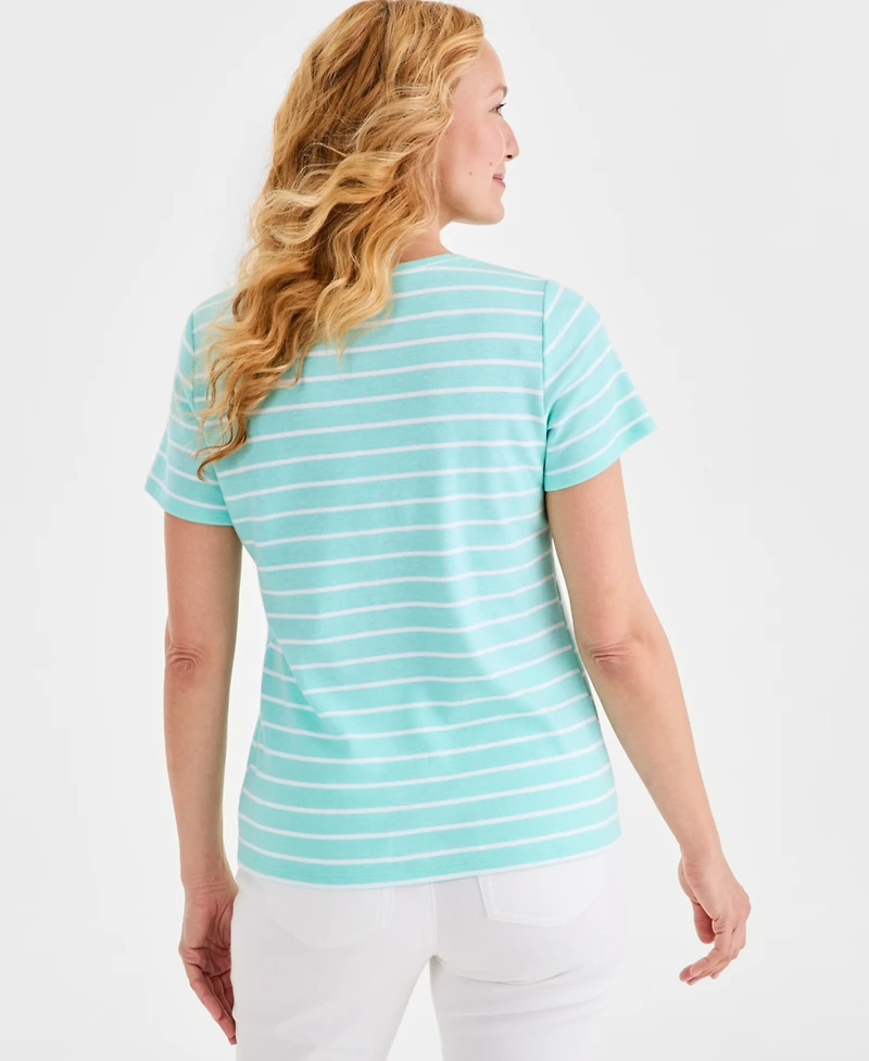 Style & Co Petite Henley Neck Clover Stripe Top, Macy's Exclusive