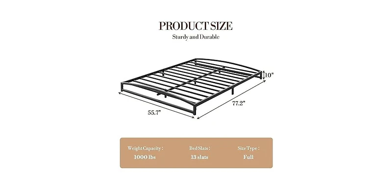 gaomon Full 10 Inch Metal Platform Bed Frame - Steel Slats No Box Spring