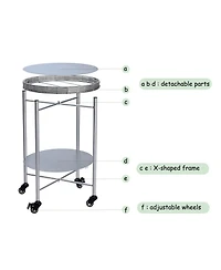 Rainsken Coffee Table with Wheels, 2-Tier Movable Side Tables, Round Detachable Nightstand for Living Room, Bedroom and Outdoor Terrace