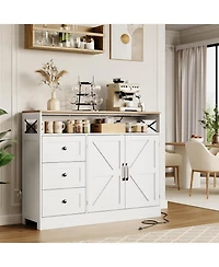 gaomon 47 Farmhouse Sideboard Buffet Cabinet with Storage, Antique White Storage 2 Barn Doors and 3 Drawers, Coffee Bar Station Table