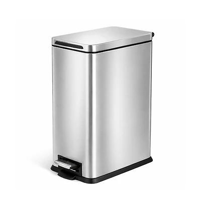 Home Zone Living 4 Gallon Slim Stainless Steel Kitchen Trash Can with Step Pedal and Soft Close Lid