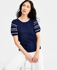 Jones New York Women's Elbow-Sleeve Crewneck Top