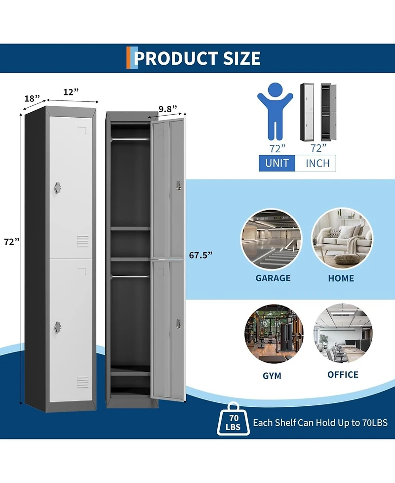 gaomon Metal Storage Cabinet with 2 Doors, Lockers for Employees Students with Shelves, Metal Storage Steel Locker for School Garage Office