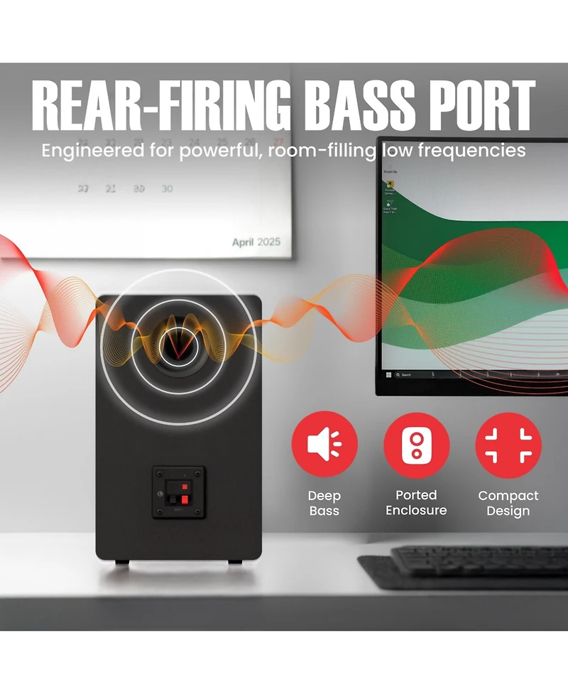 Audiosource 2-Way Bookshelf Speakers, Bluetooth 5.3, 30W Rms Powered Desktop Speakers for Hi-Fi Pc Gaming & Music