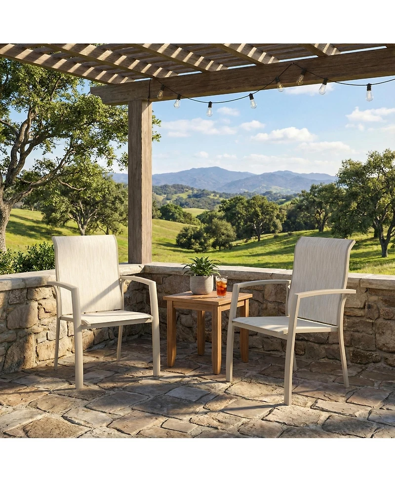 Mondawe 2-Piece Stackable Outdoor Dining Chairs, Metal Frame with E-Coating, Textilene All-Weather Patio Chairs, Sandstone
