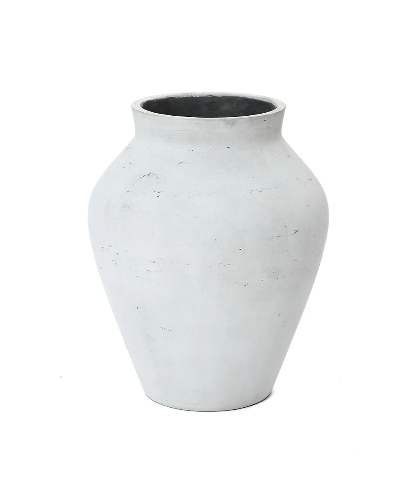 LuxenHome Antique White Cement Vase, 15.75" Tall, Decorative Accent for Floor and Tabletops