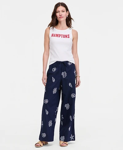 On 34th Women's Shoreline Embroidered Cotton Pull-On Pants, Macy's Exclusive